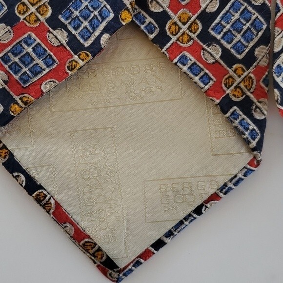 FUMAGALLI'S FOR BERGDORF GOODMAN MEN'S SILK GEOMETRIC TIE RED BLUE - Picture 6 of 7